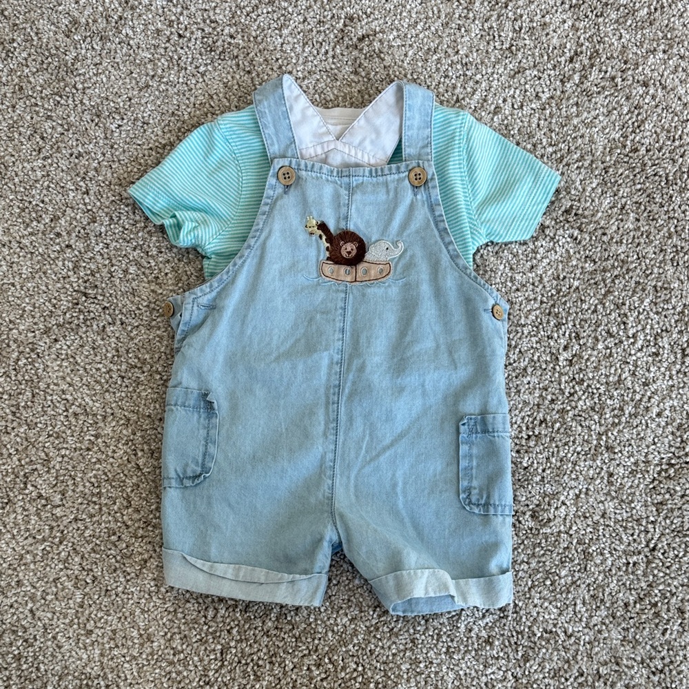 Good Lad Light Blue Overalls with Animal Design